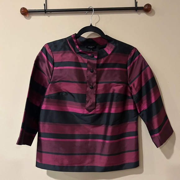 Talbots Tops - Talbots Burgundy and Black Striped Silk Blouse 8P
